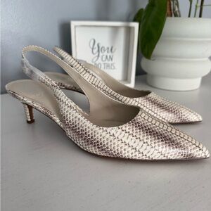Franco Sarto Beige Snake Print Slingback Heels